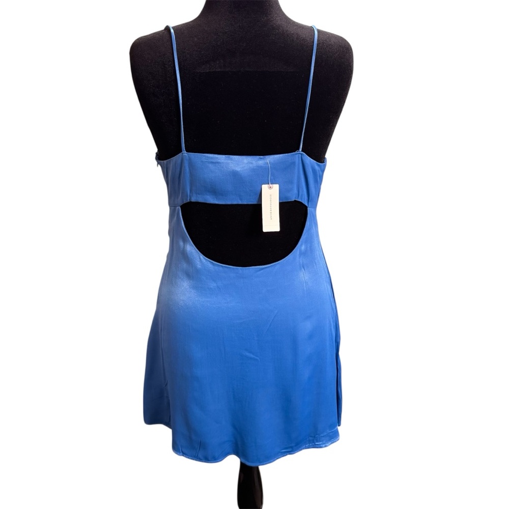 Anthropologie Blue Mini Dress with Spaghetti Straps Satin Size 10 - Picture 3 of 11